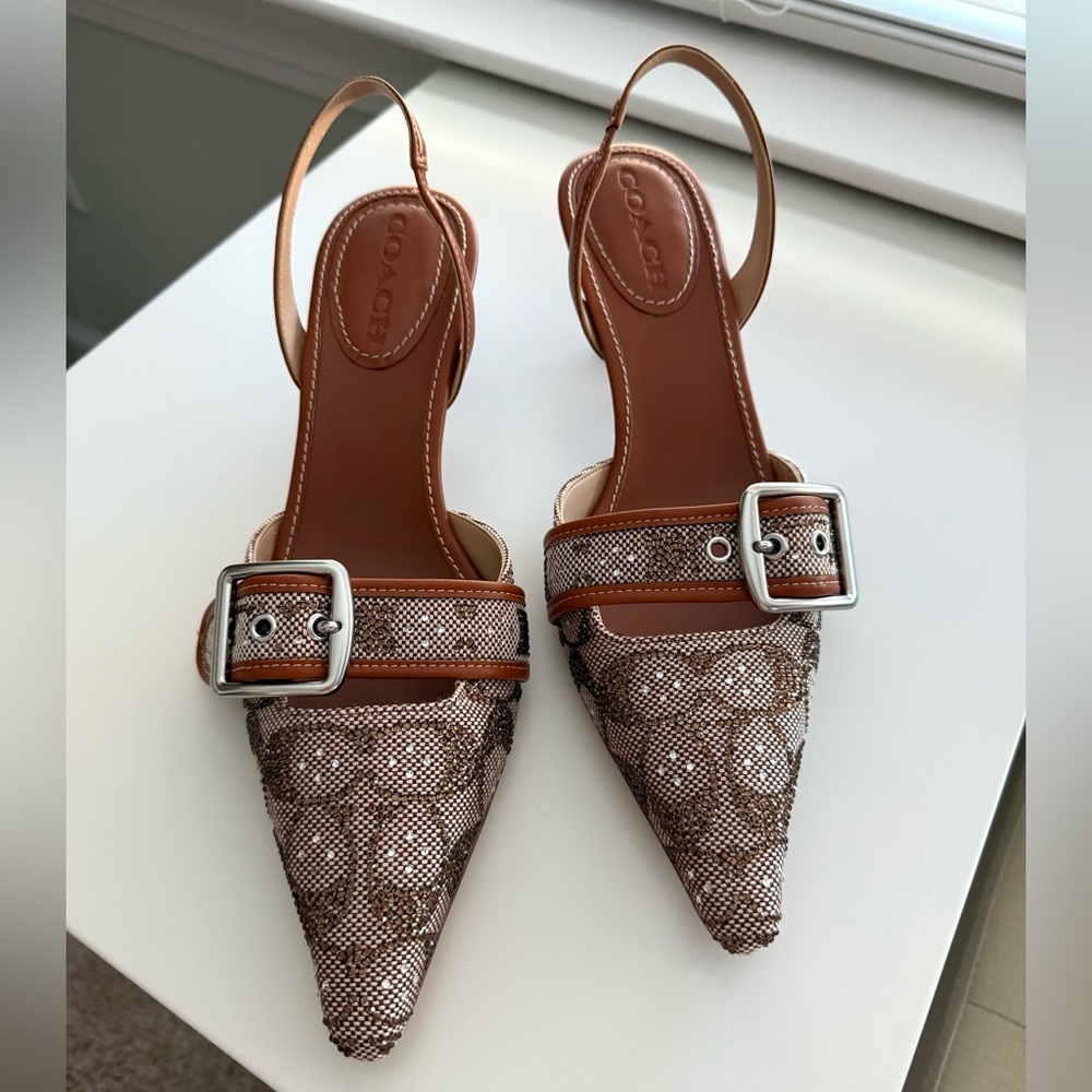 Coach Margot Slingback Heels in Tan and Brown - Picture 3 of 7